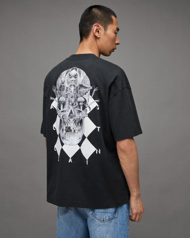 Grid Skull Printed Oversized T-Shirt