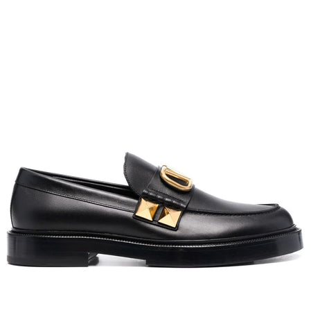 Stud Sign Leather Loafers