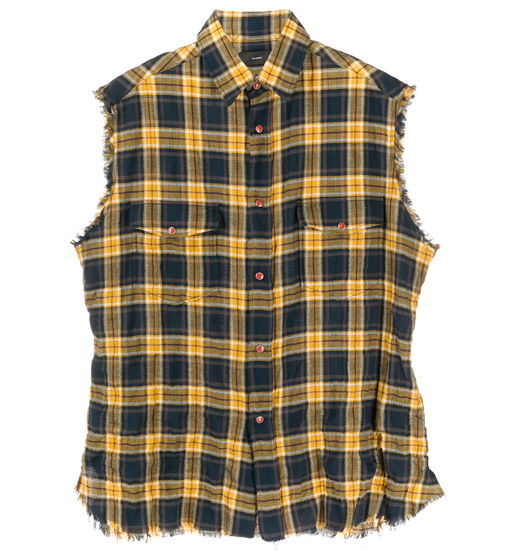 Checked Sleeveless Buttoned Shirt